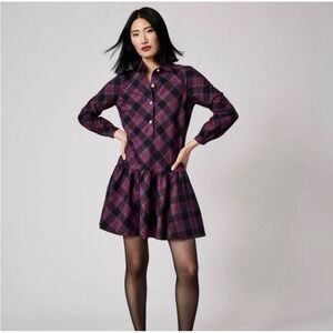 Untuckit For Her Cotton Stewart Plaid Reese Peplum Shirt Dress Size M